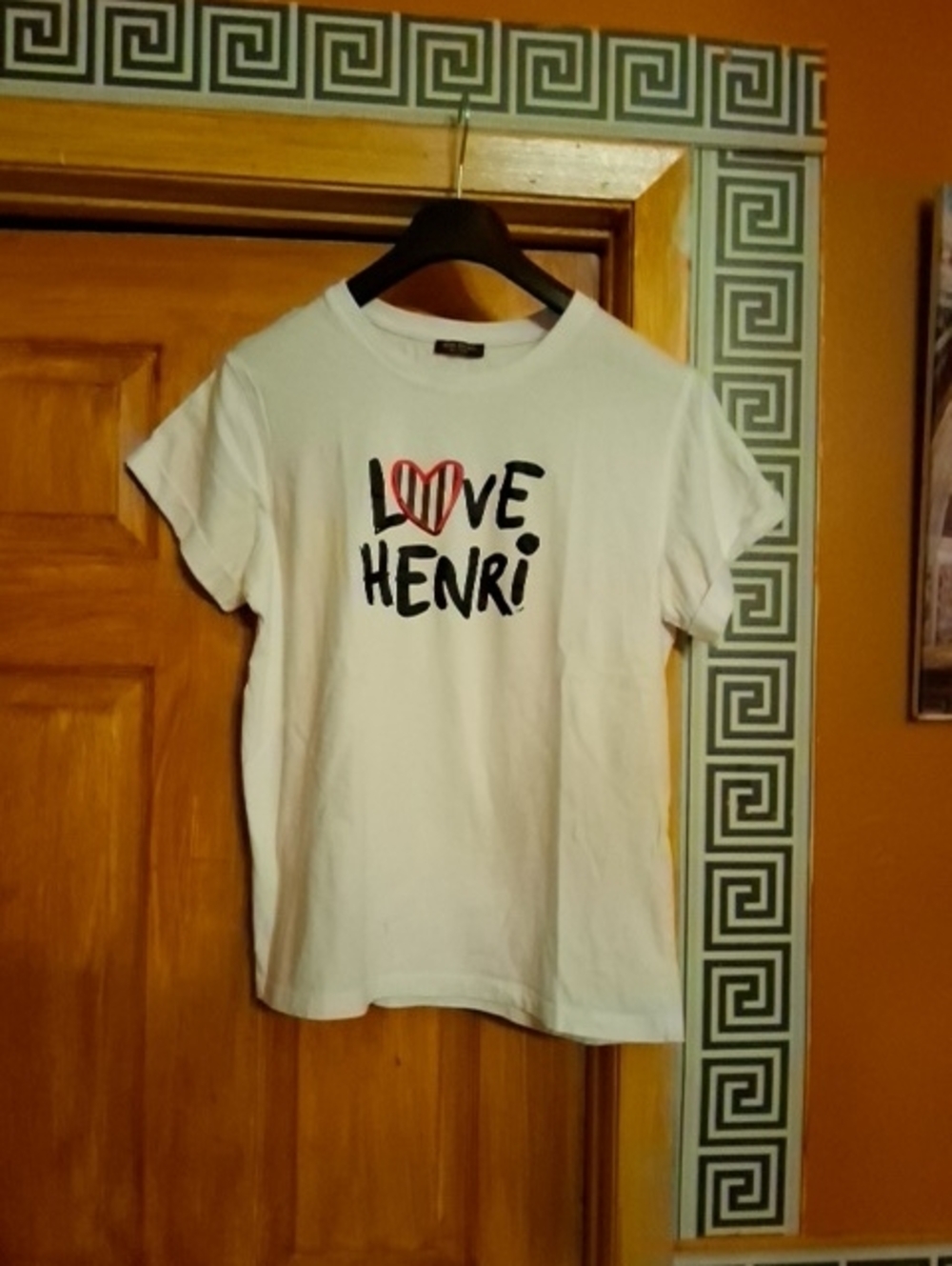 henri bendel White Tee with Black & Pink Graphic